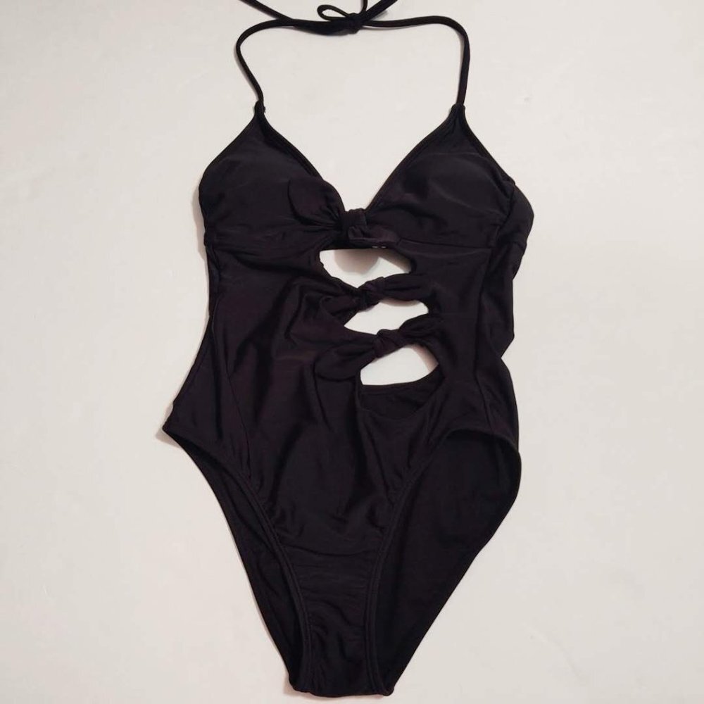 Xhilaration Black Cutout One Piece Swimsuit S